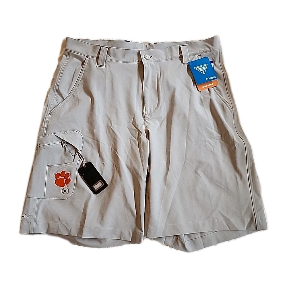 NWT Columbia PFG Terminal Tackle Shorts Mens 34 Grey Clemson Tigers